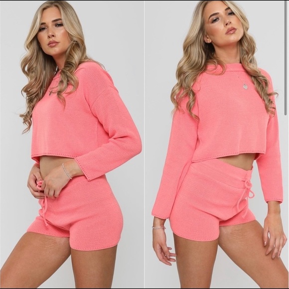 Tops New 2pc Set Salmon Pink Cropped Sweater Shorts Poshmark